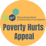 The Poverty Hurts logo is orange with the GCF logo